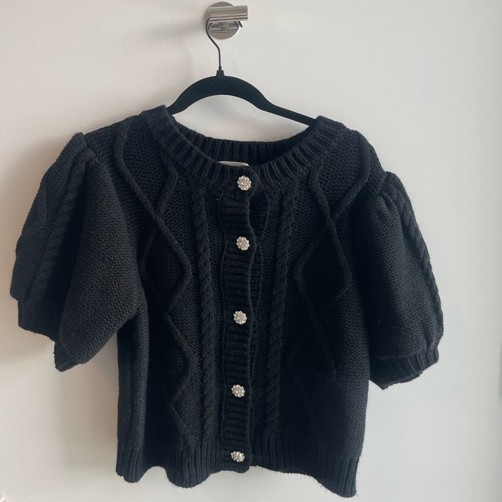 Hyacinth House Crystal Button Victoria Short Sleeve Sweater